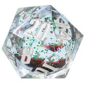 Large 54mm D20 Snow Globe - Silver Ink with Colorful Snowflakes